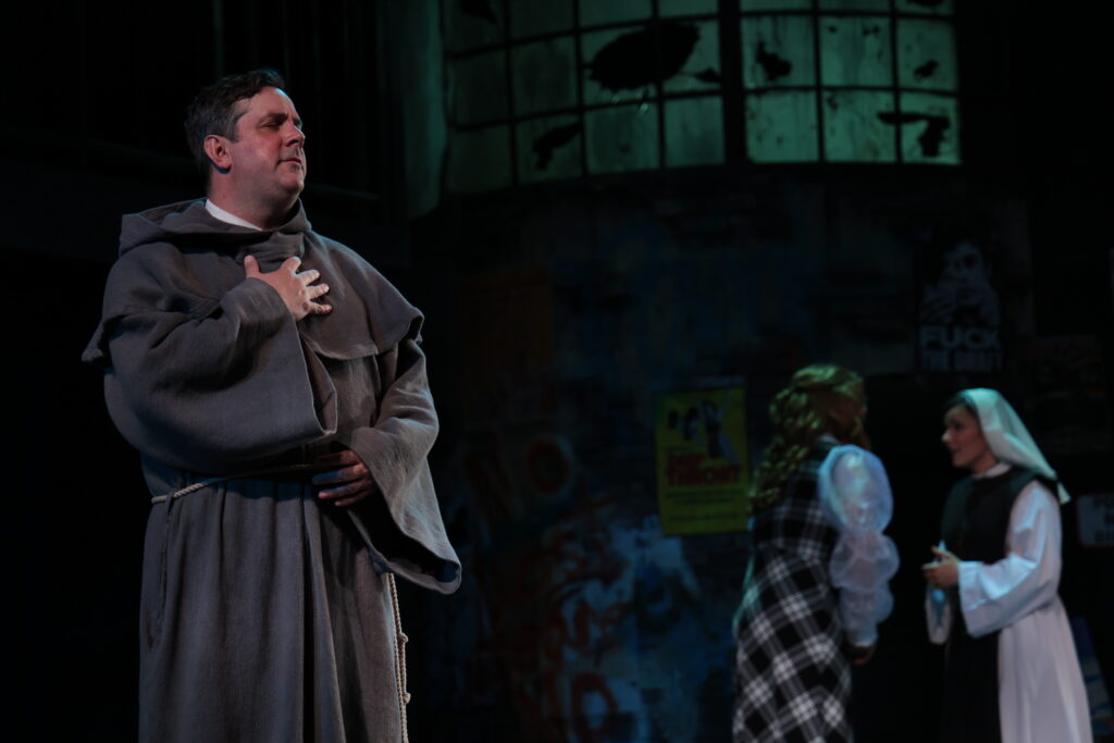 (Chris Thorn as the Duke, with Lauren Welch as Marianna and Emma Blonda as Isabel.)